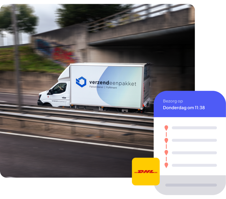 Verzendeenpakket vrachtwagen en verzendplatform